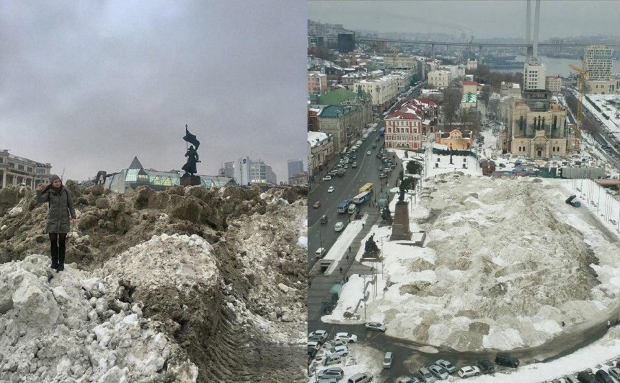 Снег на площади Владивосток