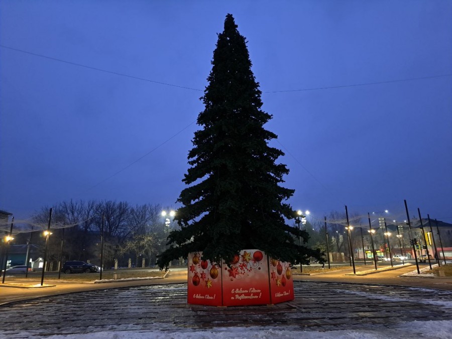 В Арсеньеве на Комсомольской площади заканчивают монтаж новогодней ёлки